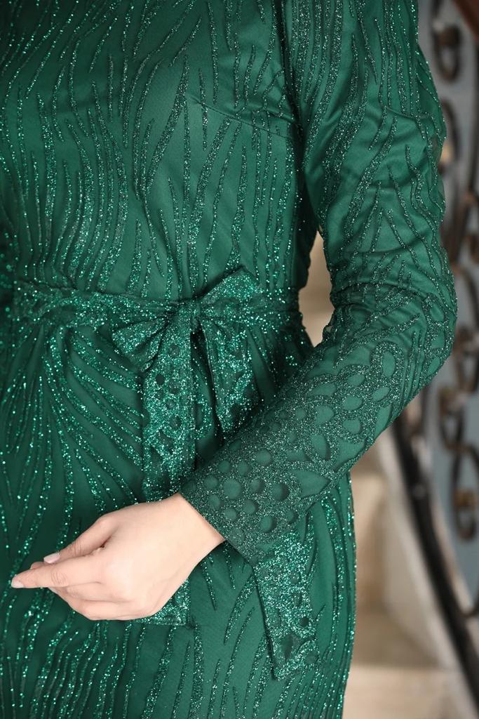Ladies Emerald Green Modest Evening Dress