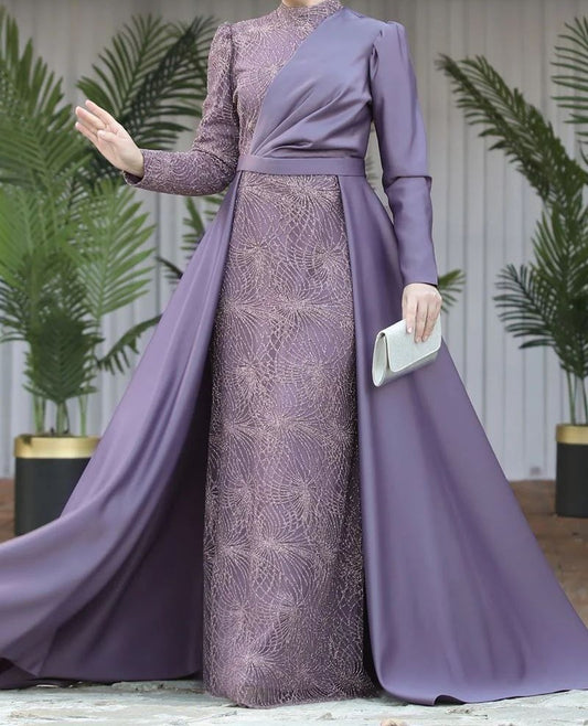 Ladies Lilac Modest Evening Dress