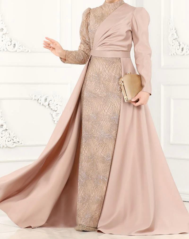 Ladies Pink Modest Evening Dress