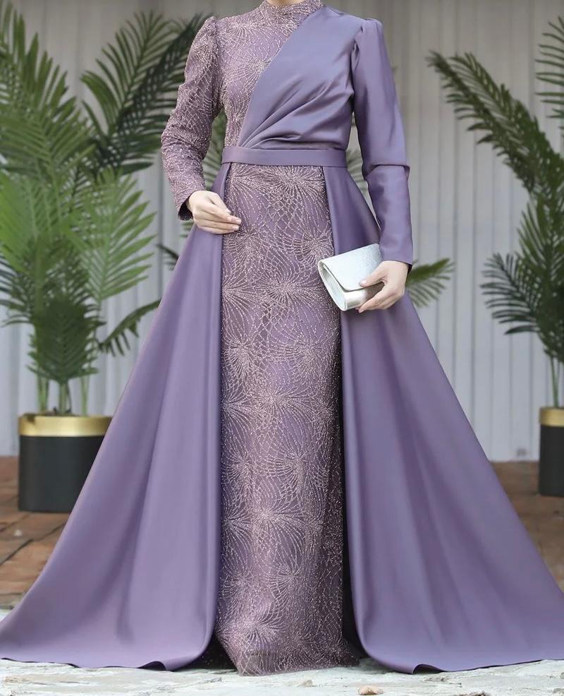 Ladies Lilac Modest Evening Dress