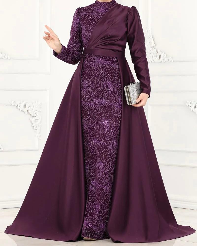 Ladies Plum Modest Evening Dress