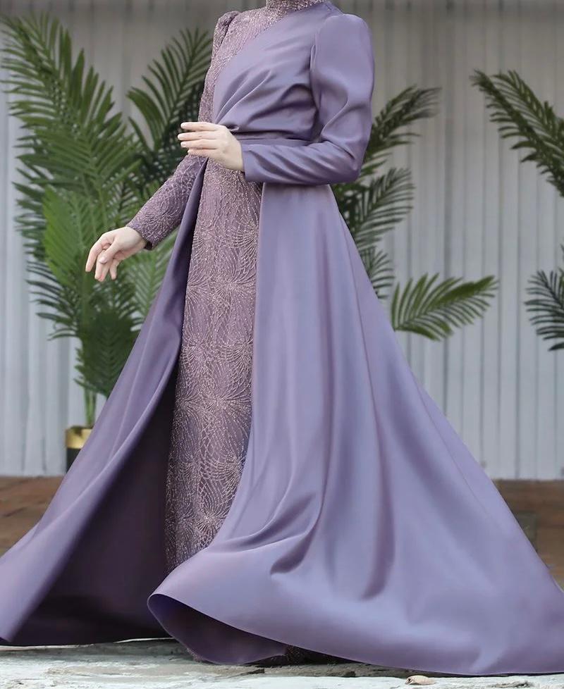 Ladies Lilac Modest Evening Dress