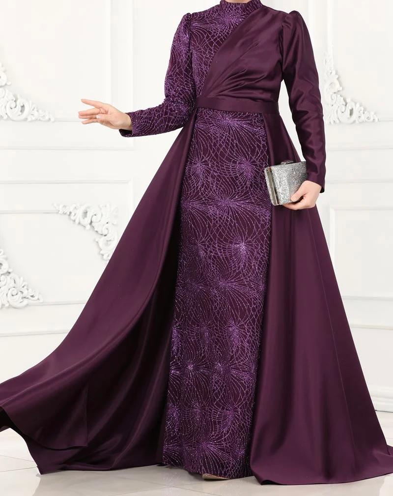 Ladies Plum Modest Evening Dress