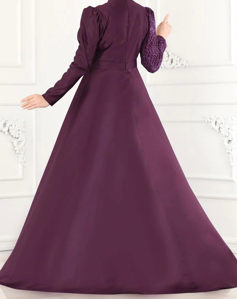 Ladies Plum Modest Evening Dress