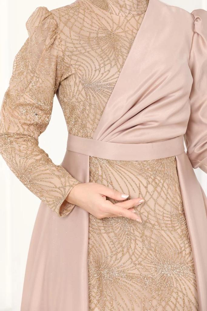 Ladies Pink Modest Evening Dress