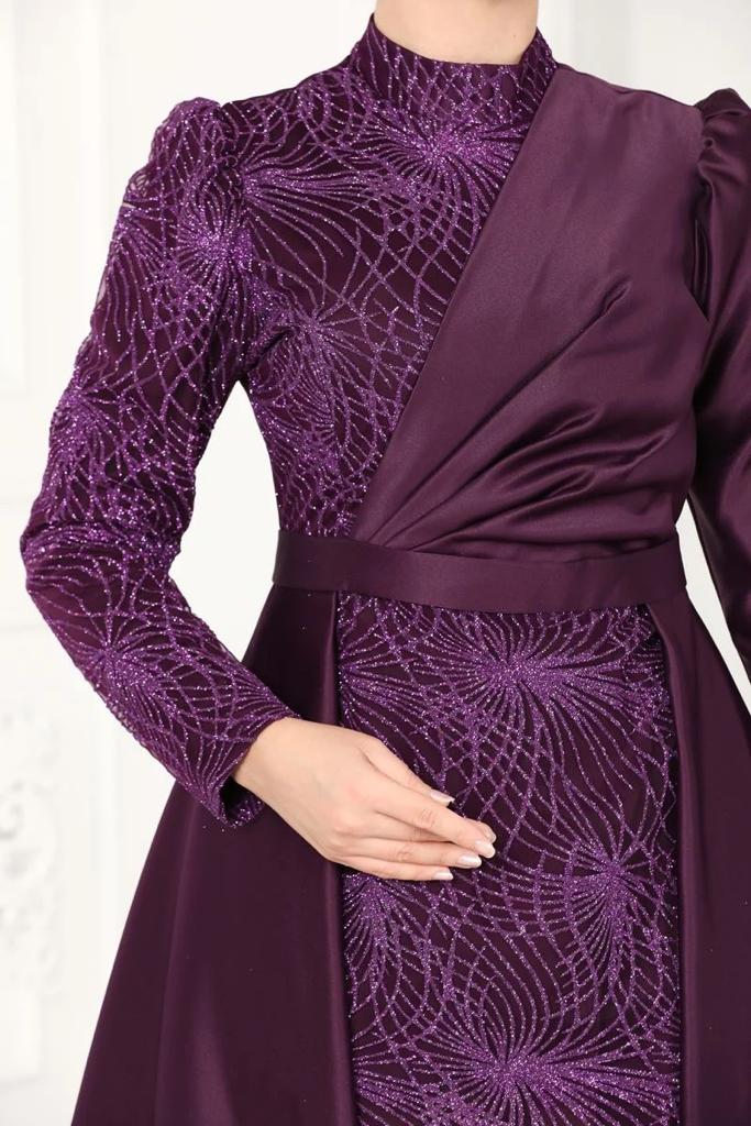 Ladies Plum Modest Evening Dress