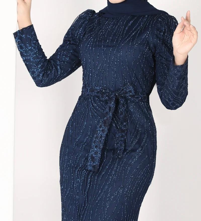 Ladies Navy Blue Modest Evening Dress