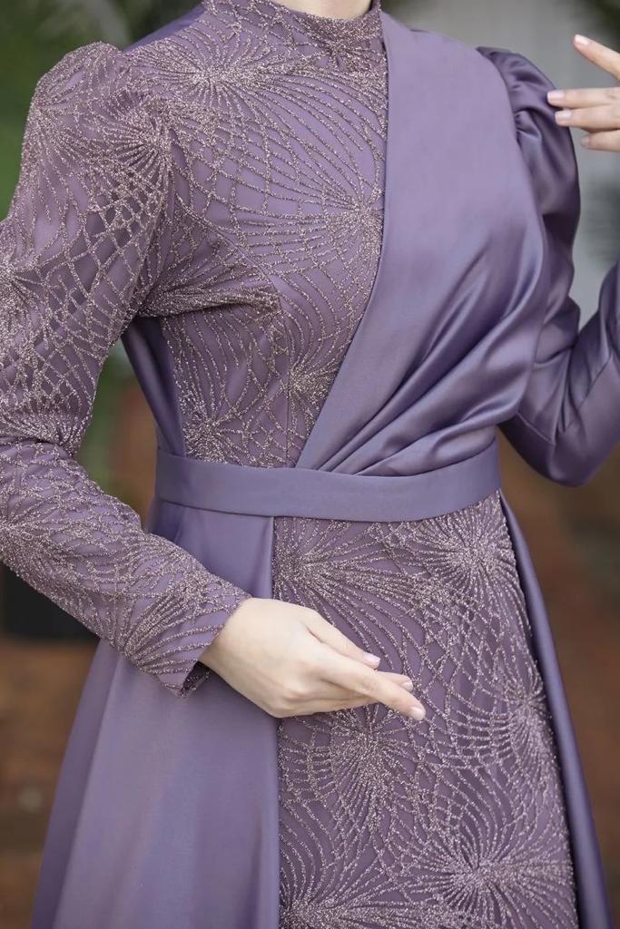 Ladies Lilac Modest Evening Dress