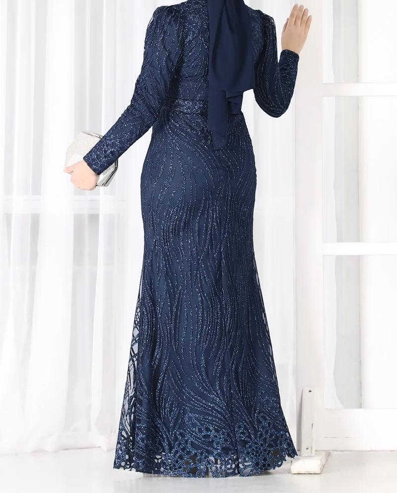 Ladies Navy Blue Modest Evening Dress